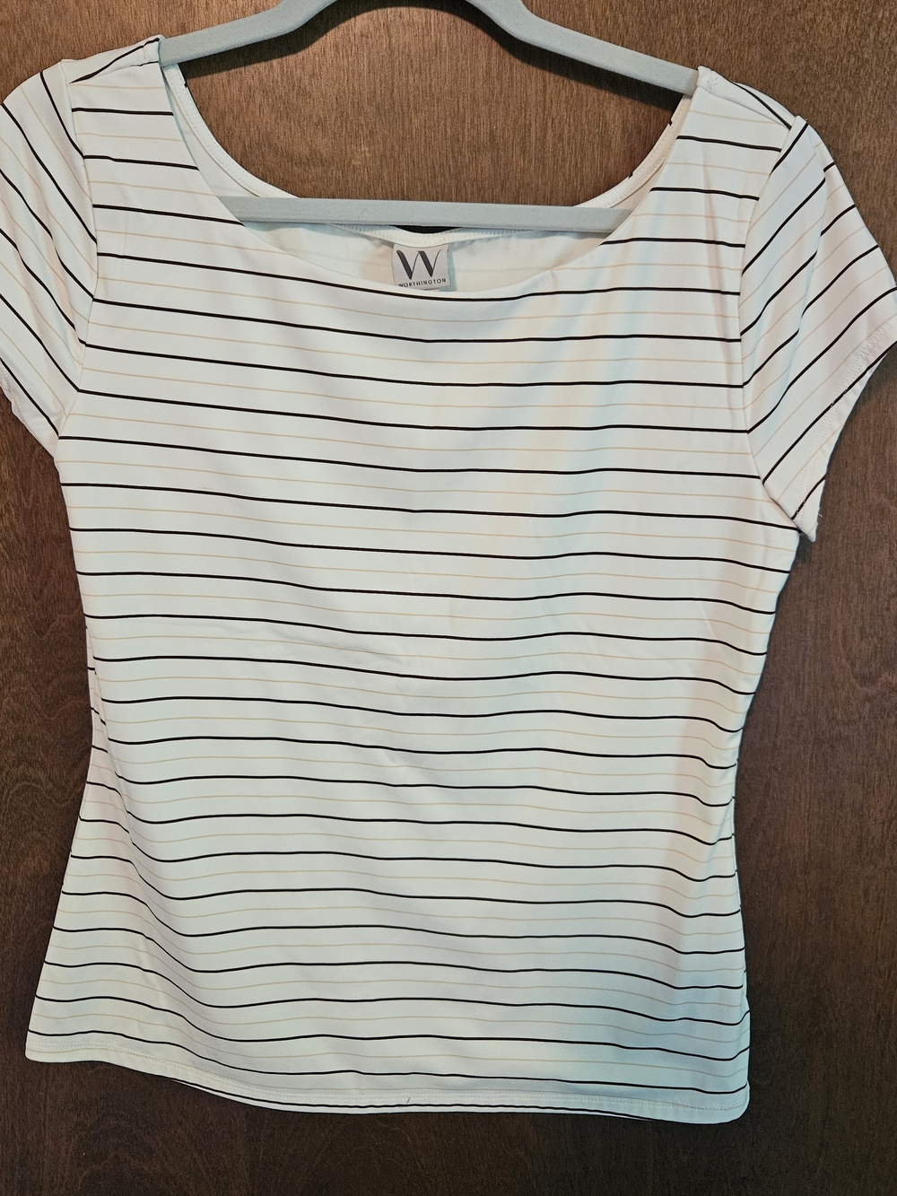 Worthington White Tee with Thin Black Stripes